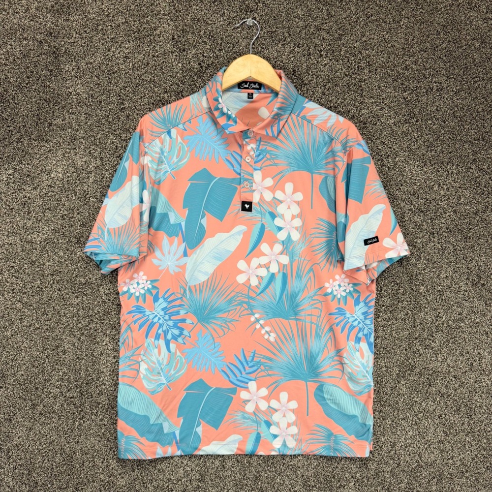 Bad Birdie Golf Polo Shirt Mens XL Floral Short Sleeve Performance Stretch FLAWS